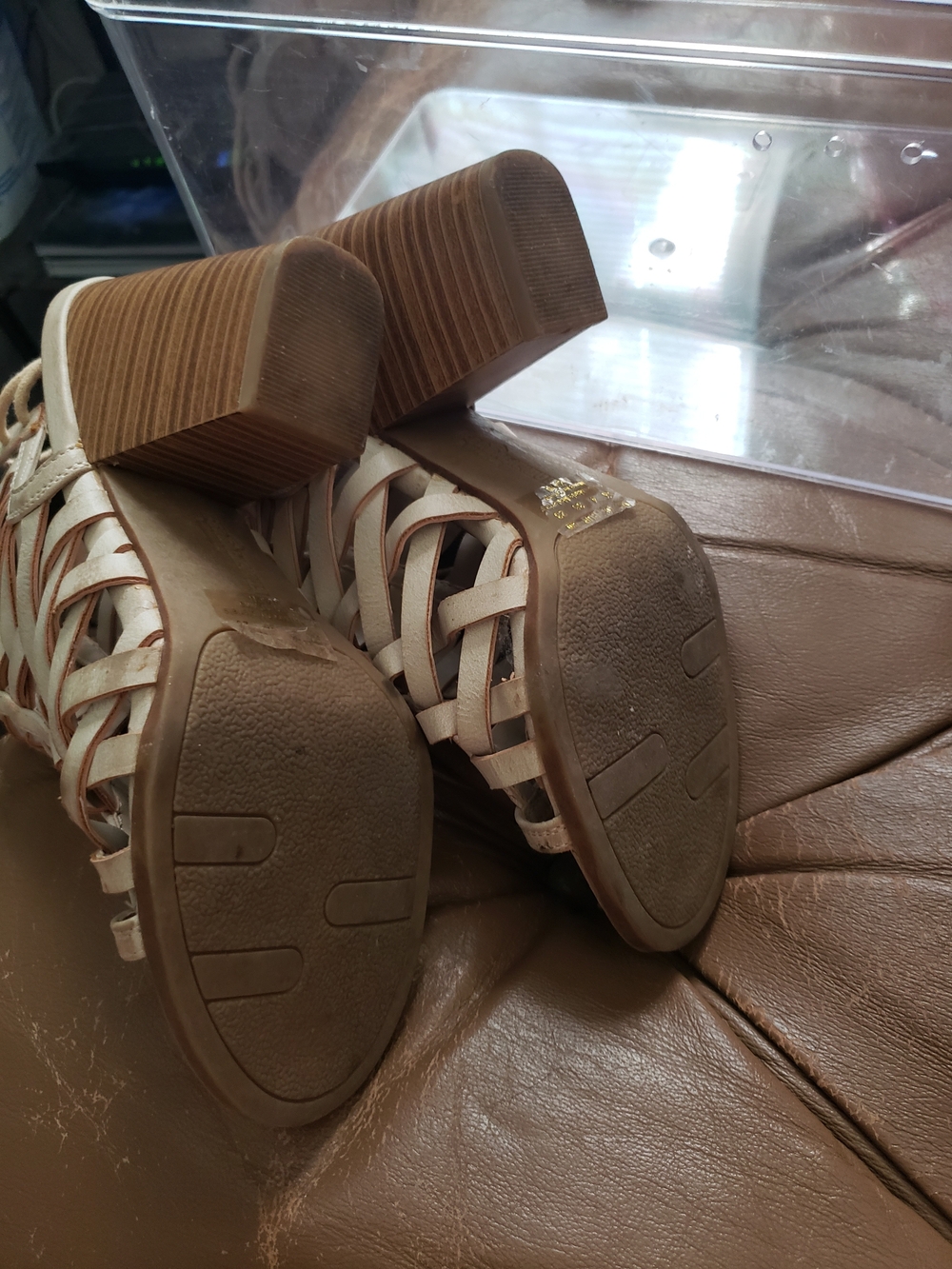 Beige Lace-Up Woven Gladiator Heels - Women's Sandals - Picture 3 of 9